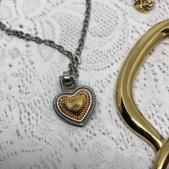 Bundle lot 2 heart pendants chain necklaces layered look romantic statement. - Picture 3 of 5